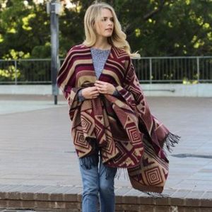 New Blanket Poncho Ruana with Fringe